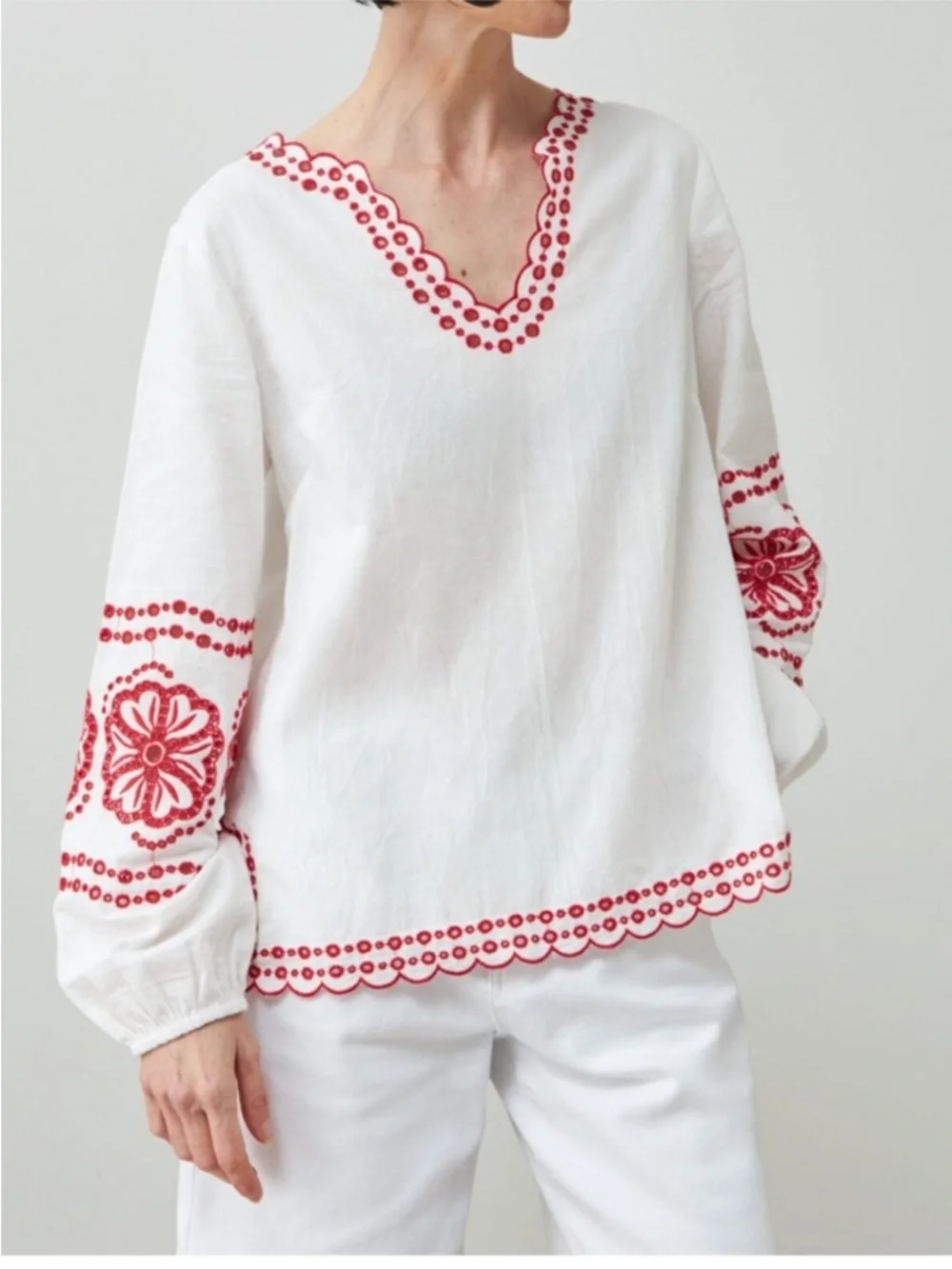 J. Crew White Bungalow Embroidered Linen Blouse 3X